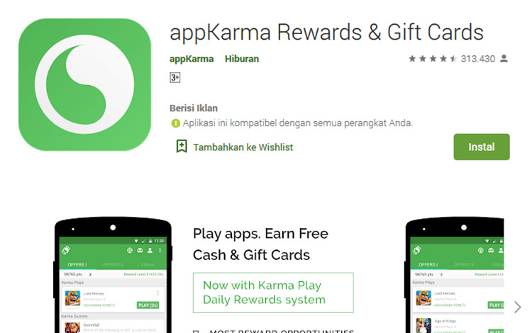 Aplikasi penghasil uang - appKarma Rewards & Gift Cards