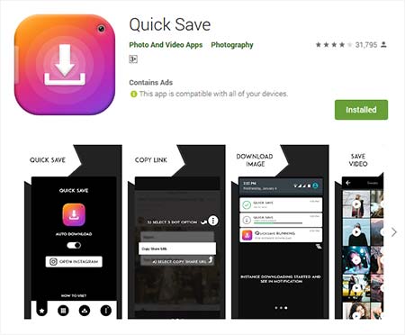 Aplikasi download video instagram - Quick Save