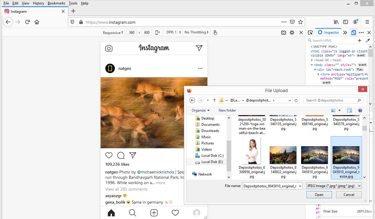 Cara Upload Foto Instagram di PC melalui Mozilla Firefox