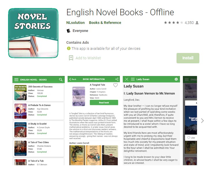 aplikasi baca novel offline gratis bahasa Inggris